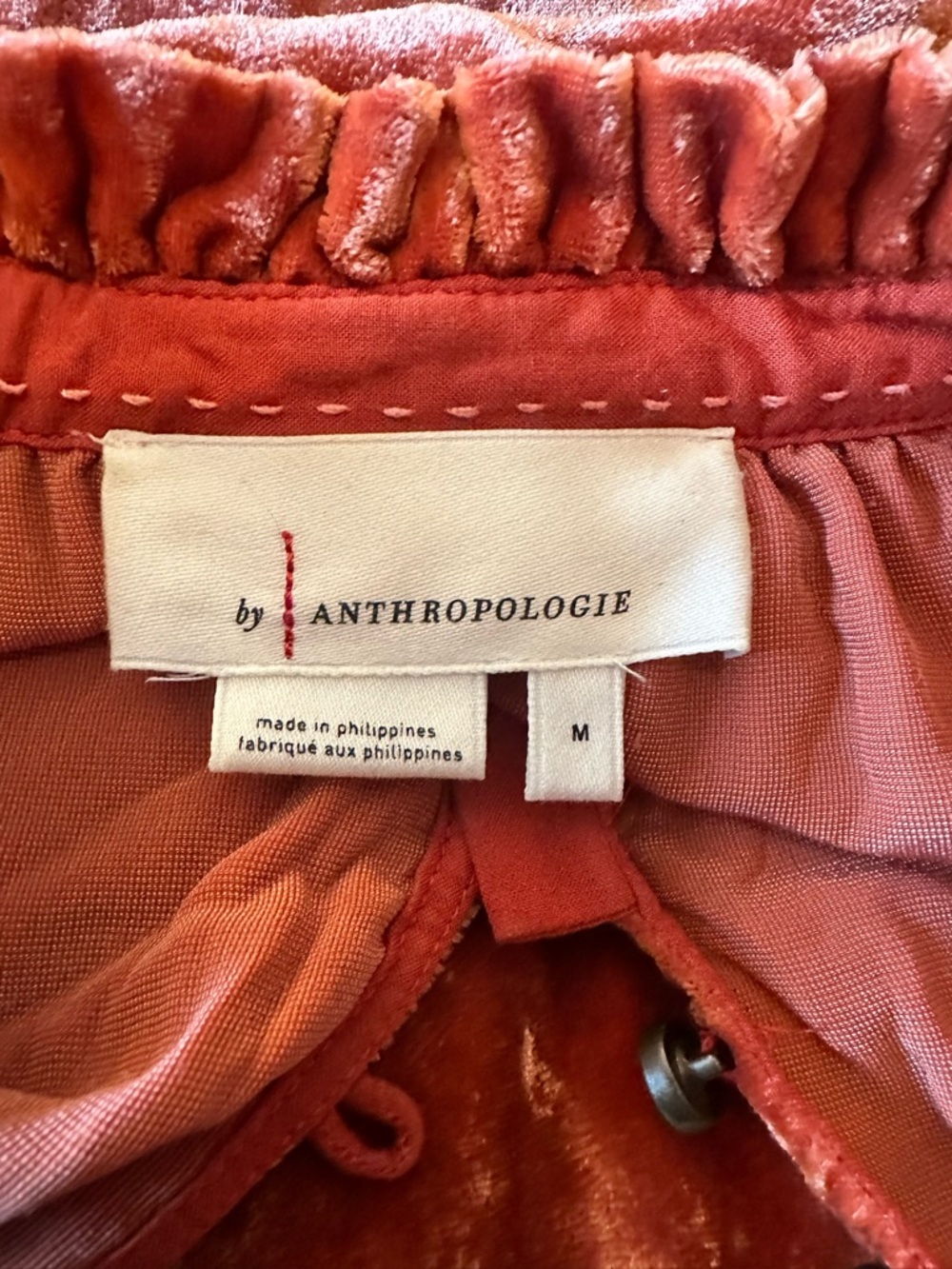 Anthropologie velvet Kristianne burnt orange button top size medium - Picture 10 of 11